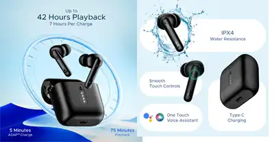 boAt Airdopes 141 Bluetooth TWS Earbuds with 42H Playtime.